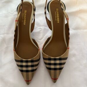 Burberry Women's Check Slingback Heels - Tan and Black